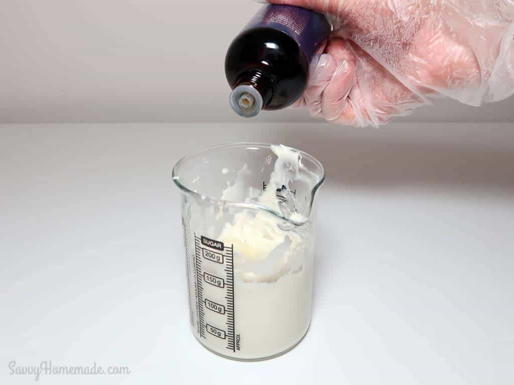 add the frankincense and lemon essential oils and give it another good stir after each oil