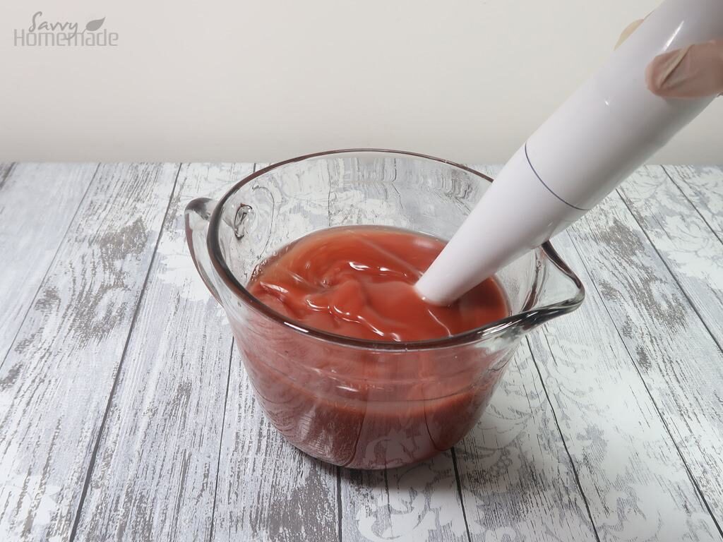 step 8: Using a stick blender, blend your batter until light trace