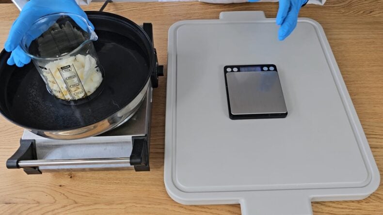 place your heatproof container in the pan to melt your ingredients together.