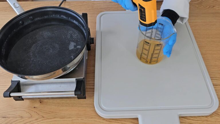 Once melted remove the beaker from the water and stir well.