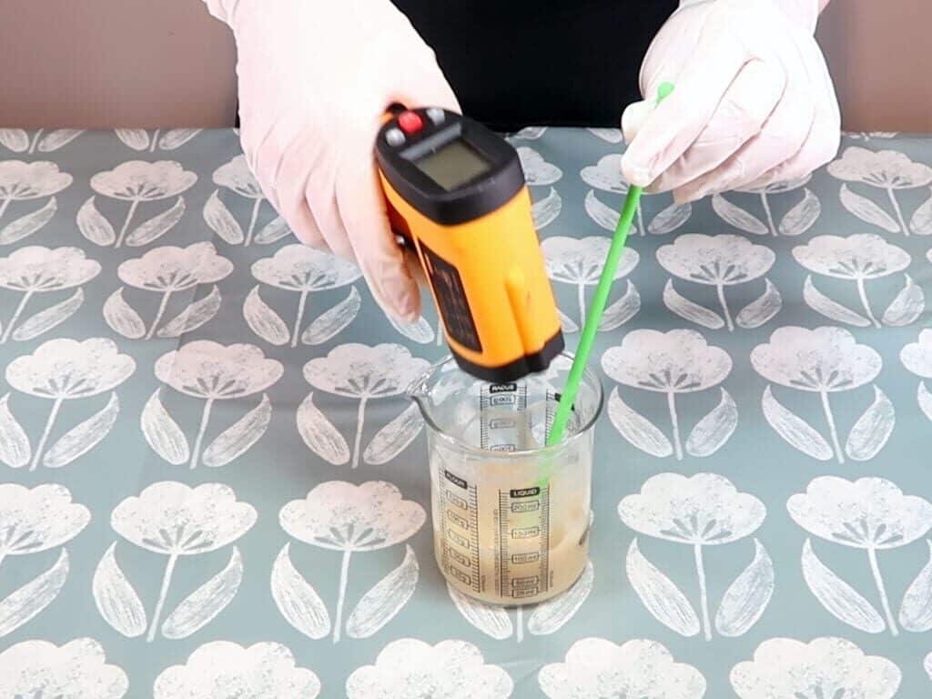 The temperature of the emulsion is checked