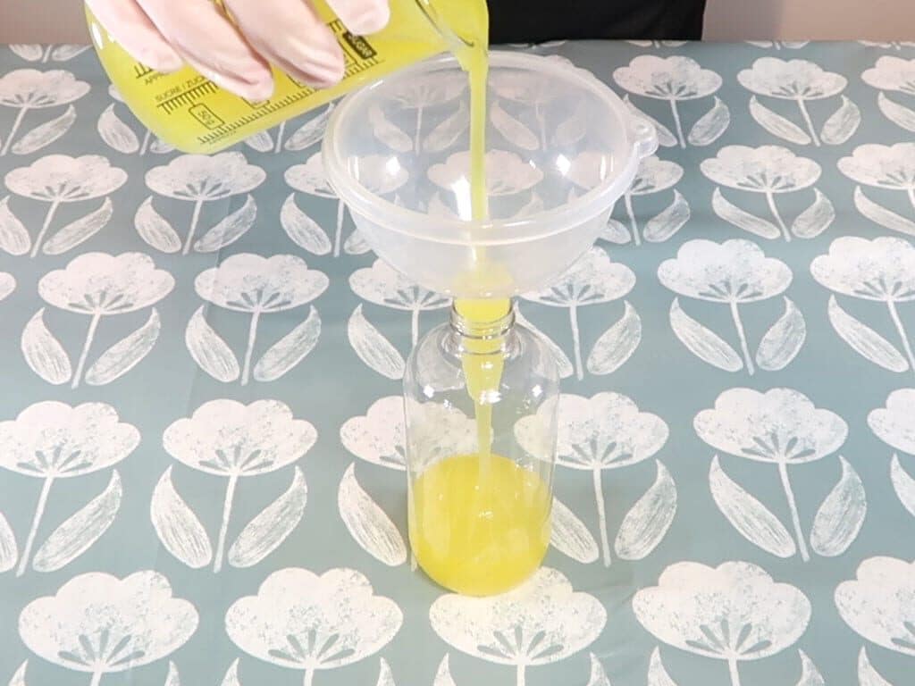 Hand soap poured into a bottle