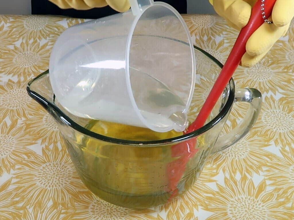 Lye poured into oil