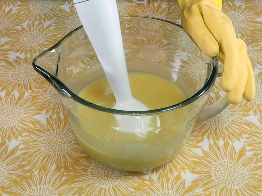 soap batter is blended