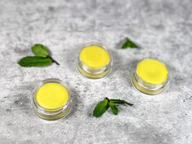 homemade lip balm with shea butter and peppermint