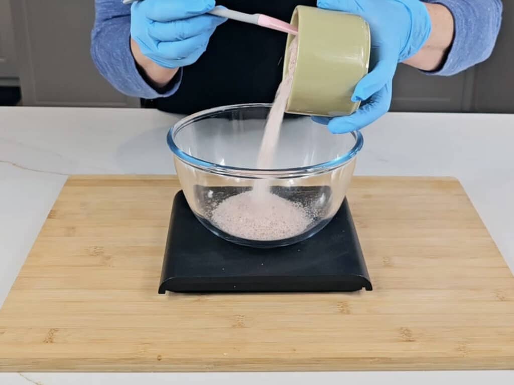 Weigh the salt, into a bowl