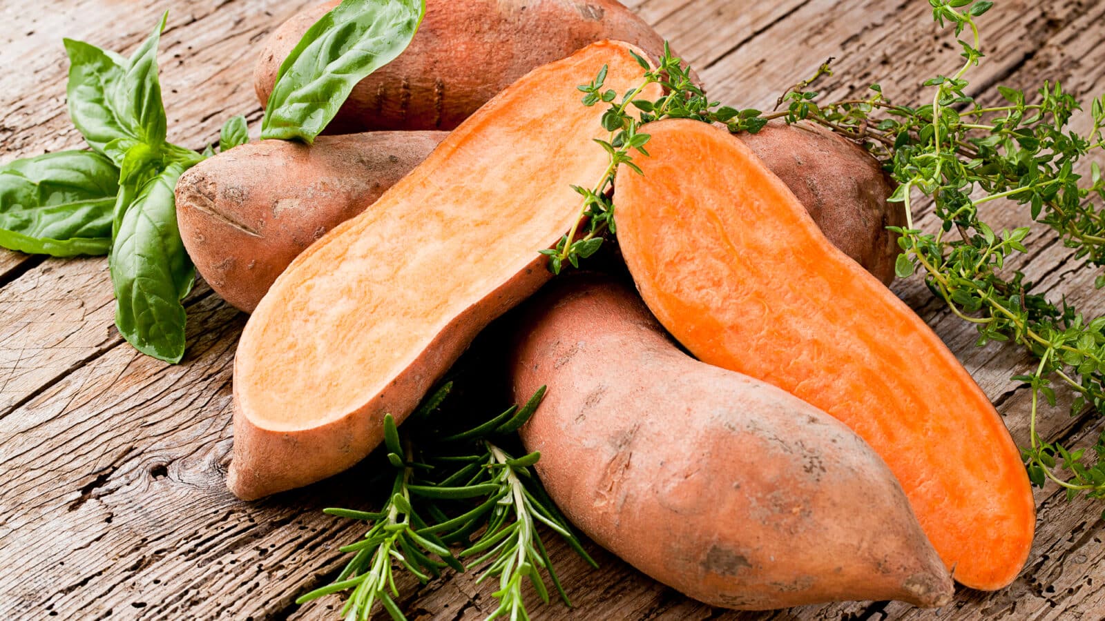 Sweet potato on Wooden background