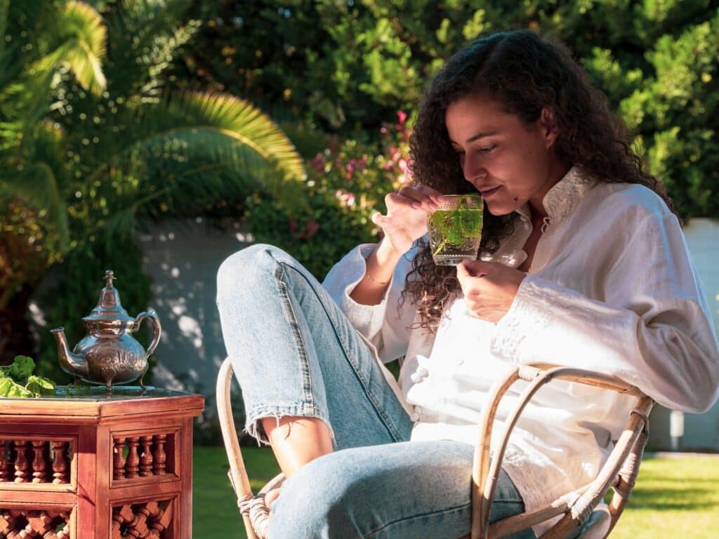 women drinking peppermint tea