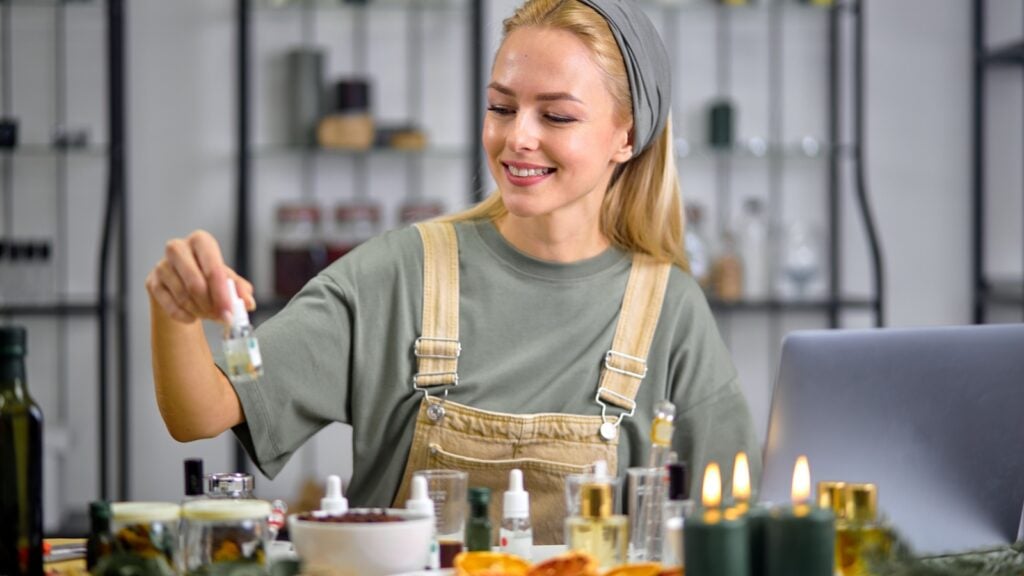 women making perfume with essential oils