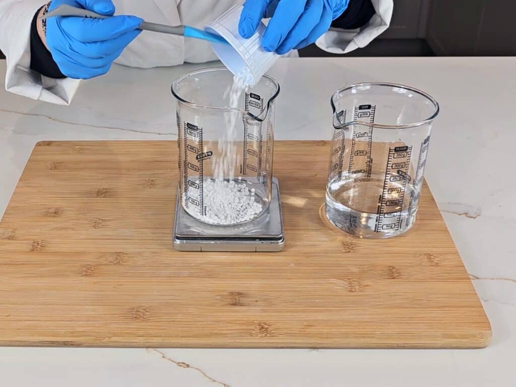 The oil phase ingredients are measured into another beaker