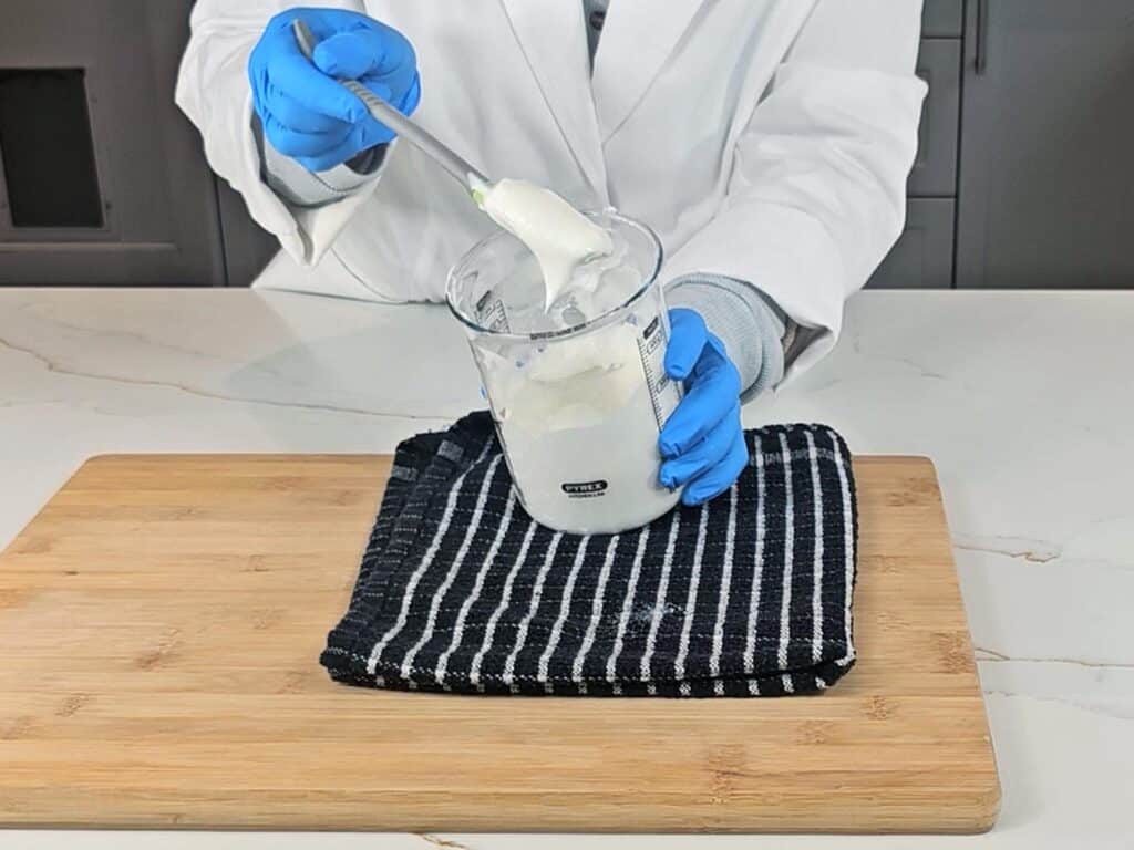The mixture is stirred with a spatula