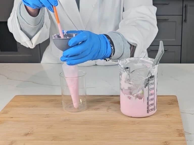The emulsion is tranferred to a squeezy bottle to store
