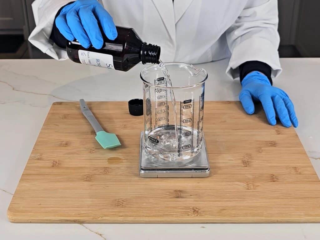 The water phase is measured into a heat proof vessel