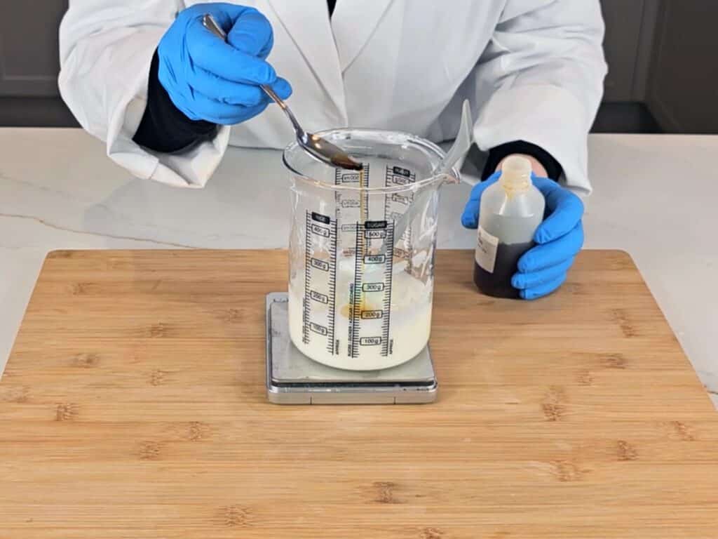 Now that the mixture has cooled we can add our cool down phase ingredients