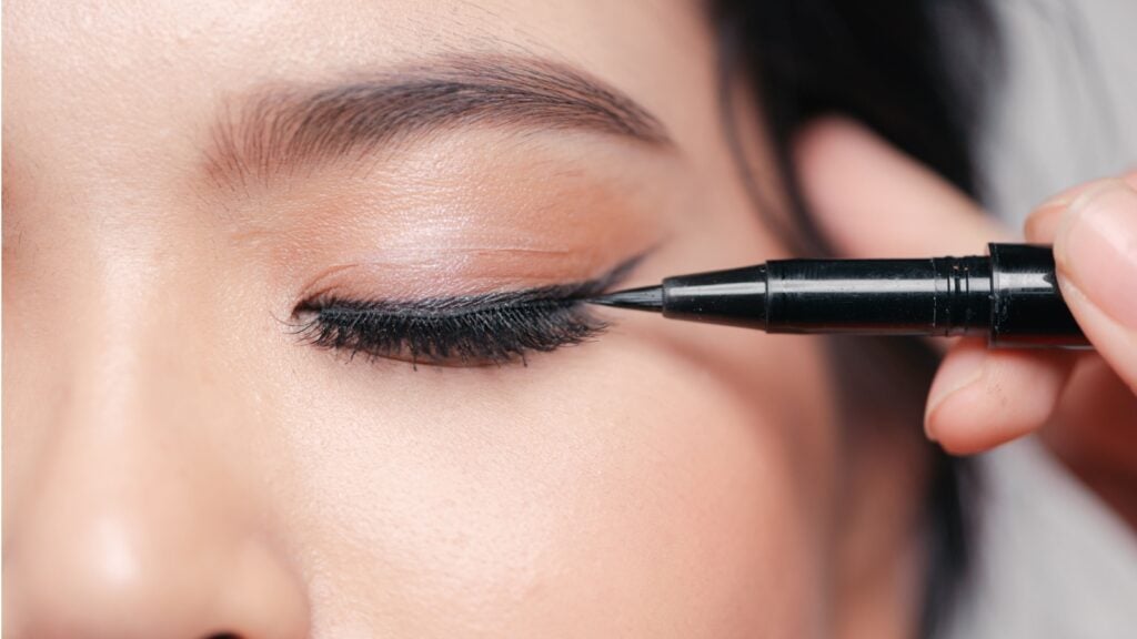 Make-up with black eyeliner close-up