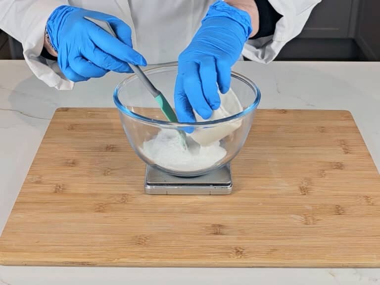 Our dry ingredients are measured into a glass mixing bowl