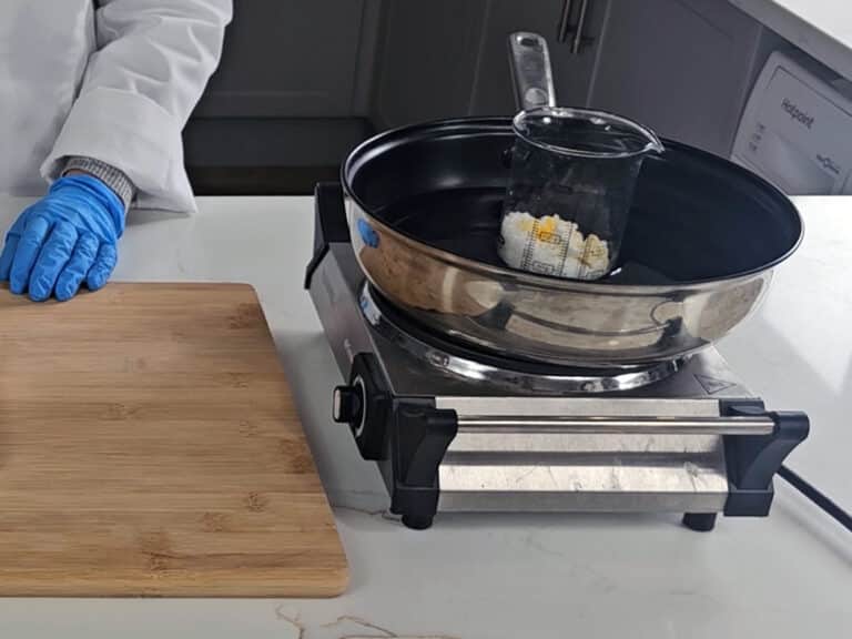 Our phase b ingredients are placed in a water bath to melt