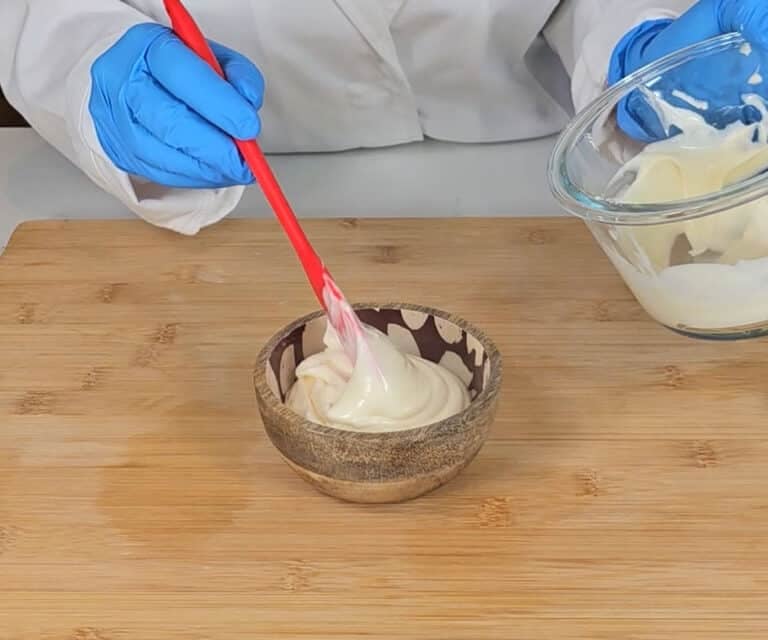 The mixture is spooned into a small bowl