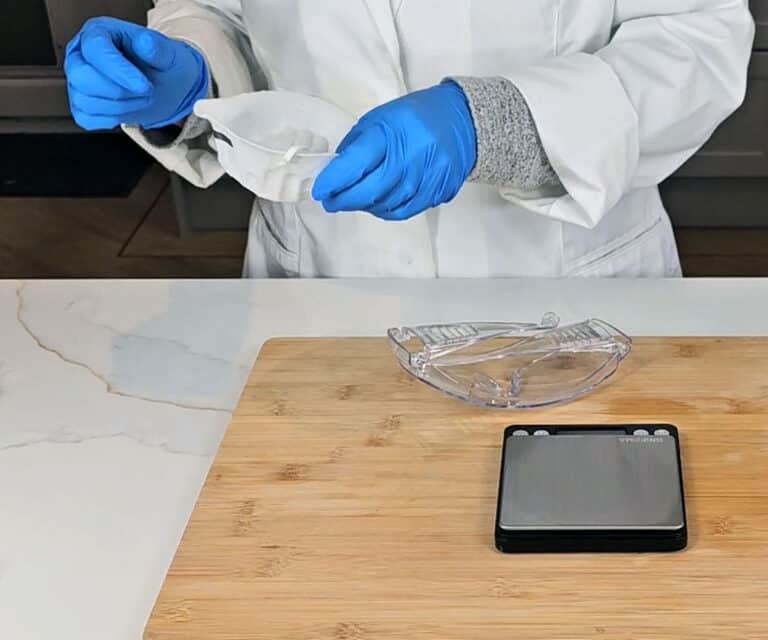 PPE is applied to ensure the soapmaker is fully protected throughout the manufacturing process
