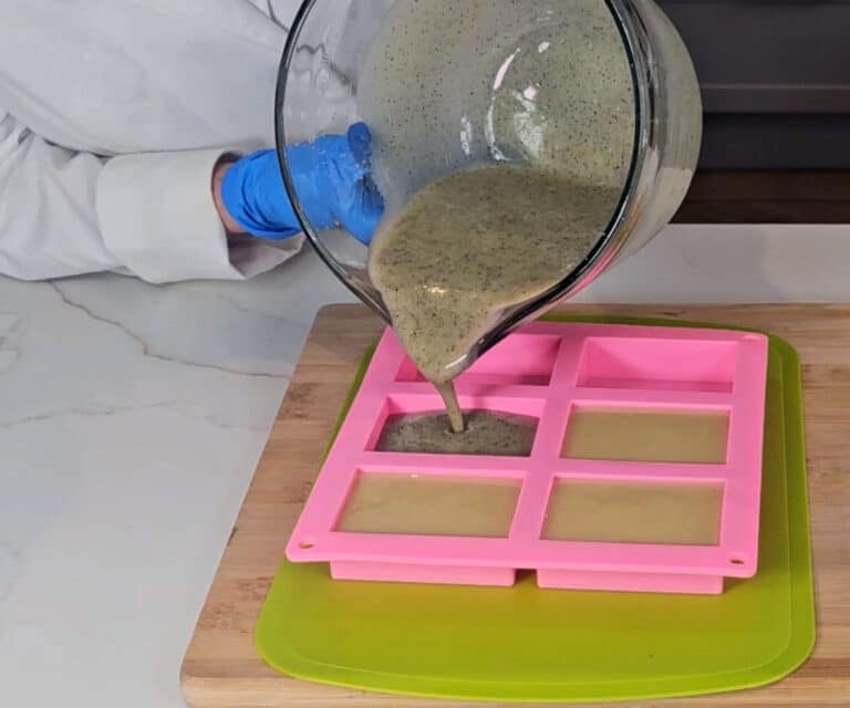 The soap batter is poured into moulds