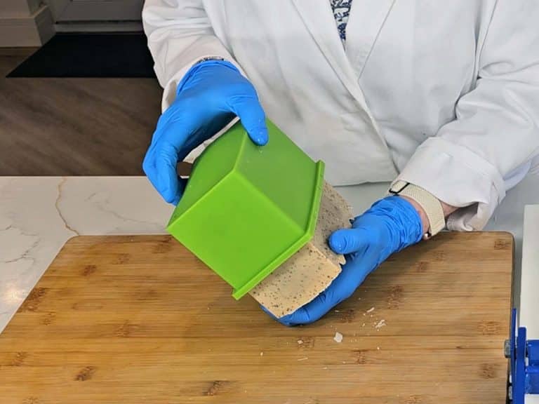 The hardened soap is released from the silicon soap mold
