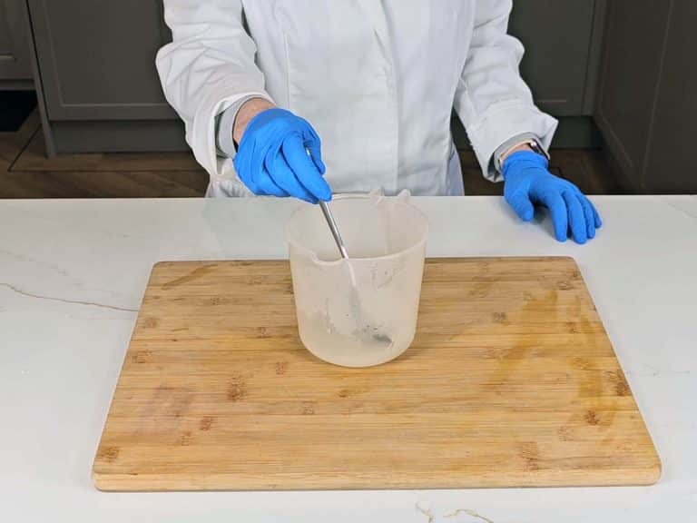 The lye solution is stirred