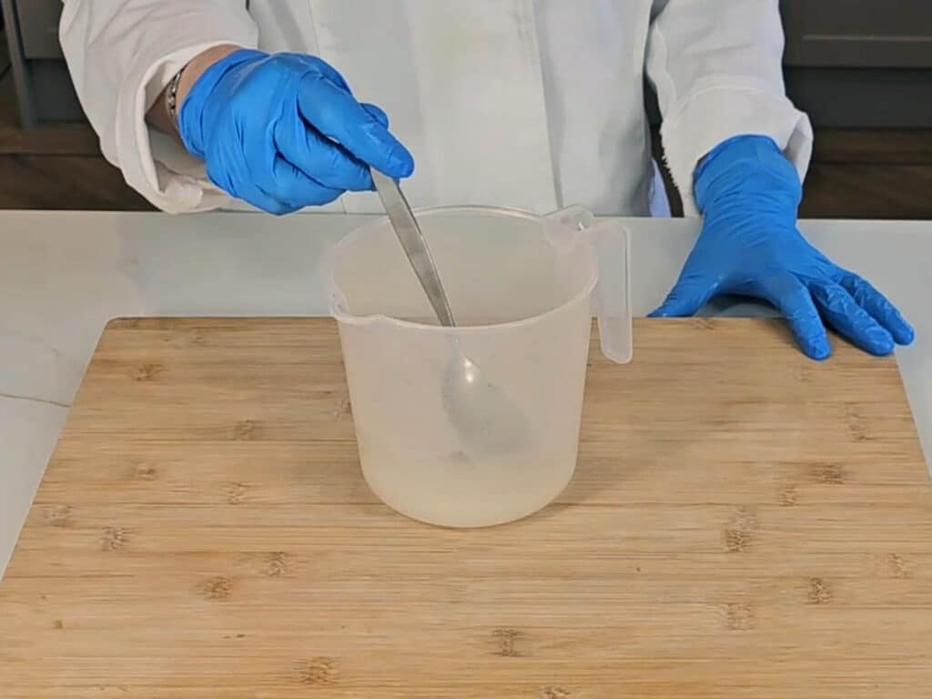 The lye solution is stirred