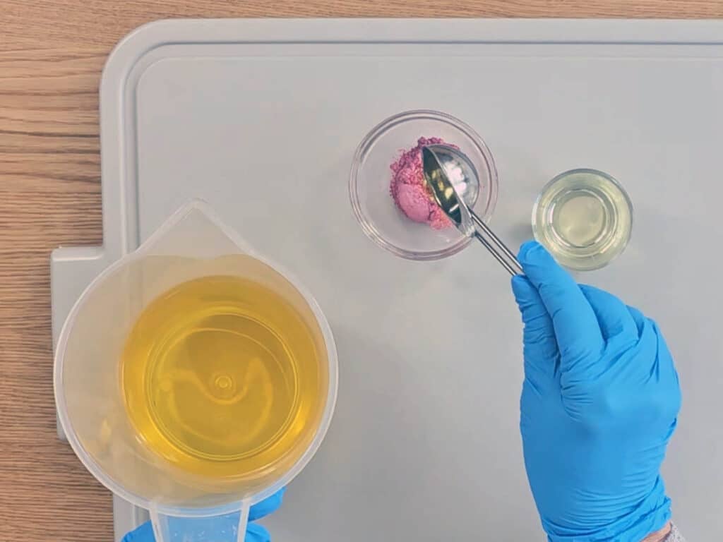 Oil is added to the pink mica