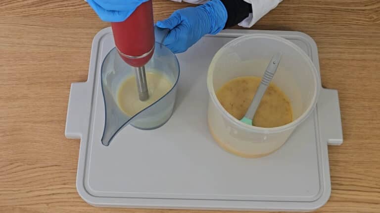 continue to stick blending them until all of the colourants have been disbursed. continue to stick blending them until all of the colourants have been disbursed.