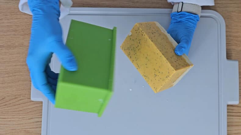 Once the soap has hardened, you can remove the soap from the mold.