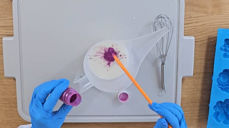 Now we can add our mica and to the soap. Now we can add our mica and to the soap.