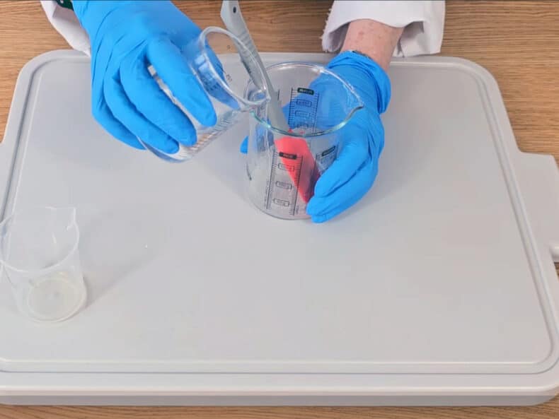 drizzle a little of the distilled water into it, then give it a good stir