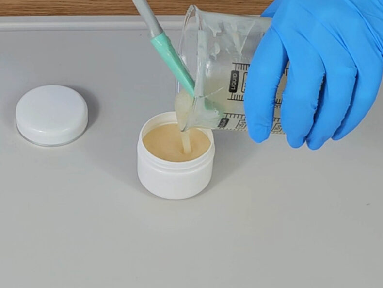 Pour the balm into a cosmetic grade container and leave to harden.