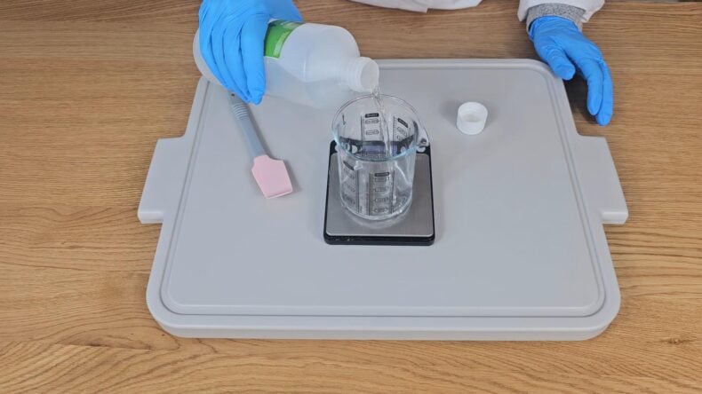 This is a super easy body oil spray recipe. Add each ingredient in order of appearance.