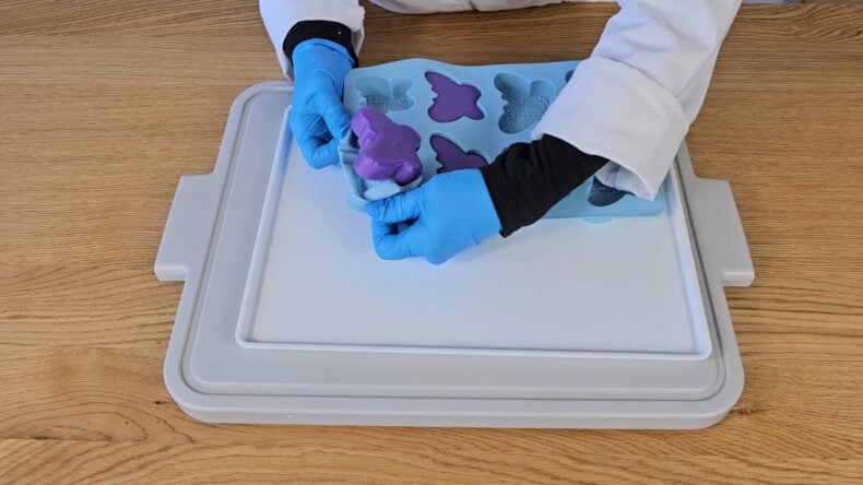 When they are solid, the lotion bars can be removed from the mold