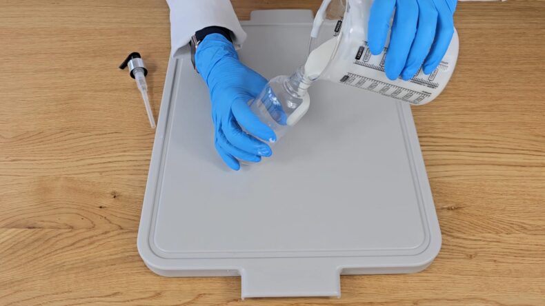 Transfer to a bottle with a cap or pump lid