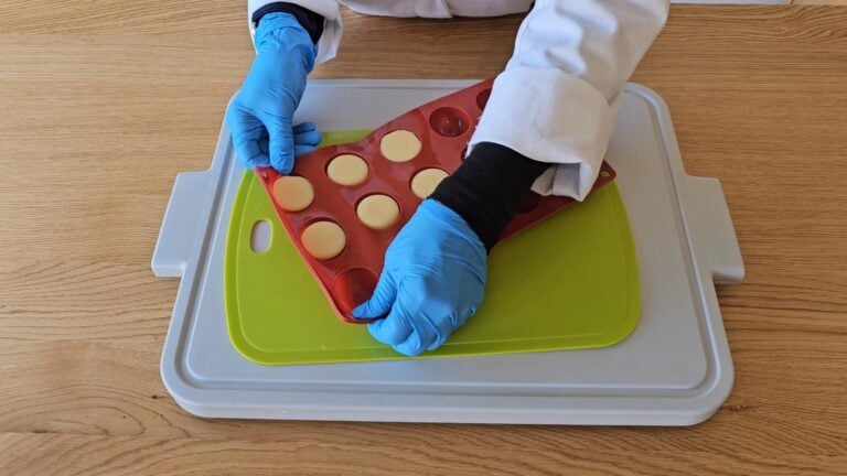 When they are solid, the lotion bars can be removed from the mold. When they are solid, the lotion bars can be removed from the mold.