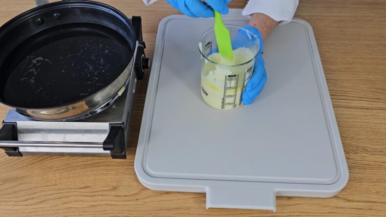 Using a spatula start to blend the mixture