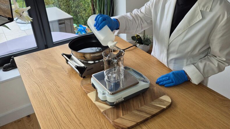 Place the glycerin into one of the heat proof containers