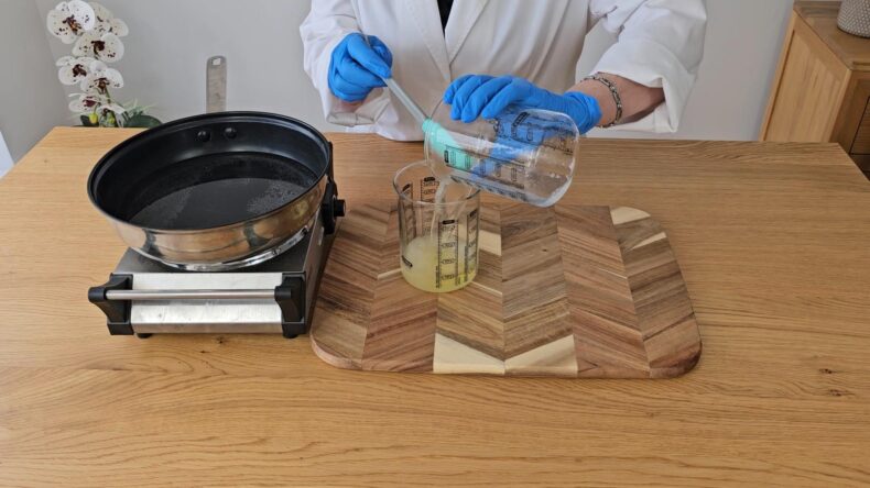 Quickly add the water to the oils